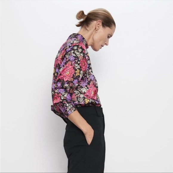 Zara Floral Mock Neck Long Sleeve Blouse - Picture 4 of 13